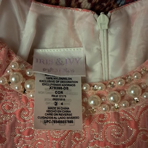 Iris and Ivy Pink and Gold Brocade Dress Size 4 - Picture 3 of 3
